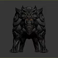 Game Movie Character Mythical Monster With Black Red Armor Glowing Green Eyes Sharp Teeth Claws