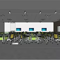 Modern School Meeting Room With Round Table Green Chairs Large Screens And Wooden Walls