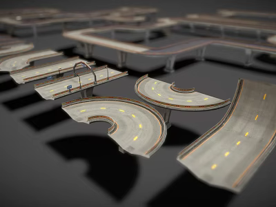 Realistic Road Scene Components With Curved Straight Roads And Lane Markings 3d model
