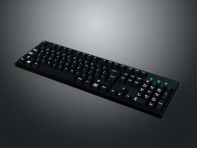 Modern Black Computer Keyboard With White Keys And Green Indicator Lights 3d model