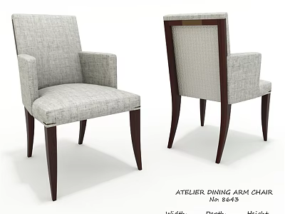Atelier Dining Arm Chair With Velvet Upholstery Oak Legs And Wool Blend Fabric 3d model