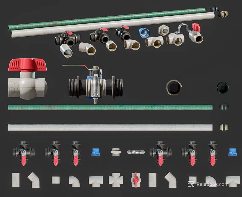 Plumbing Pipes Valves Fittings And Connector Components For Plumbing Systems 3d model 