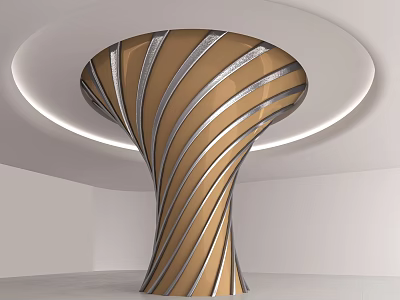 Modern Interior Spiral Column With Golden Silver Patterns And Circular Ambient Lighting 3d model