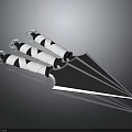 Three Modern Shuriken Weapon With White Black Handles And Sharp Metal Blades