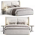 Light Gray And Brown Double Beds With Upholstered Headboards Pillows And Nightstands