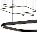 Modern Chandelier with Black Circular and Square Frames Sleek Lines and Illuminated Lighting Design