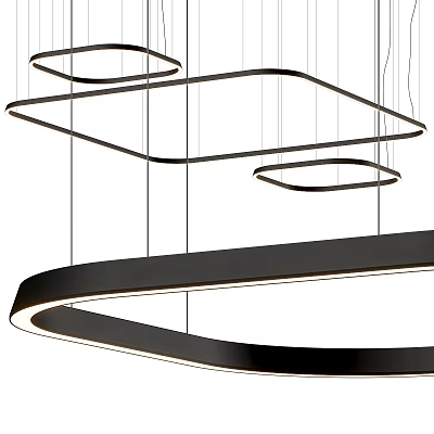 Modern Chandelier with Black Circular and Square Frames Sleek Lines and Illuminated Lighting Design 3d model