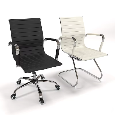 Modern Black and White Office Chair With Striped Backrest Armrests and Swivel Wheels 3d model