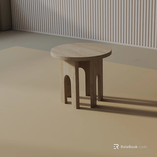 Wooden Side Table With Round Top And Arched Legs For Minimalist Interior 3d model 