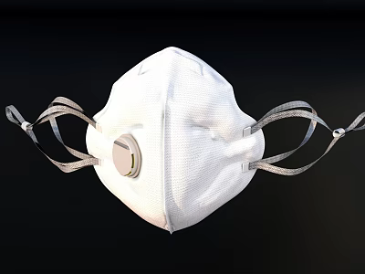 White Protective Respirator Mask With Breathing Valve And Elastic Straps 3d model