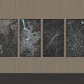Four Black And White Map Artworks On Wooden Wall For Interior Decoration