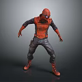 Detailed 3D Character Design With Red Helmet Vest Knee Pads Gray Pants And Red Boots