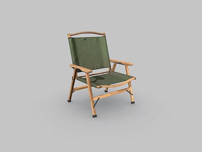 Leisure Chair with Wooden Frame Green Canvas Seat Backrest and Foldable Design 3d model