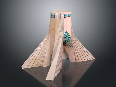 Modern Unique Architectural Structure With Geometric Shape And Striped Blue Glass Facade 3d model