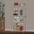 White Multi tier Storage Shelf With Coffee Machine And Kitchen Supplies In Living Room