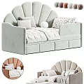 Modern Scalloped Back Sofa Bed In Light Green With Pillows And Storage Drawers