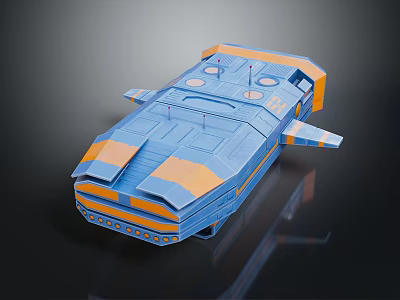 Blue And Orange Cosmic Spacecraft 3D Model With Structural Design Elements 3d model