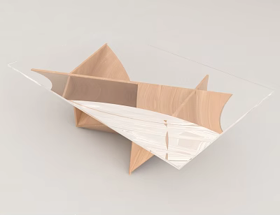 Modern Origami Design Coffee Table With Transparent Top And Wooden Base 3d model
