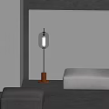 Modern Floor Lamp with Transparent Glass Shade Metal Pole and Wooden Base in Minimalist Corner
