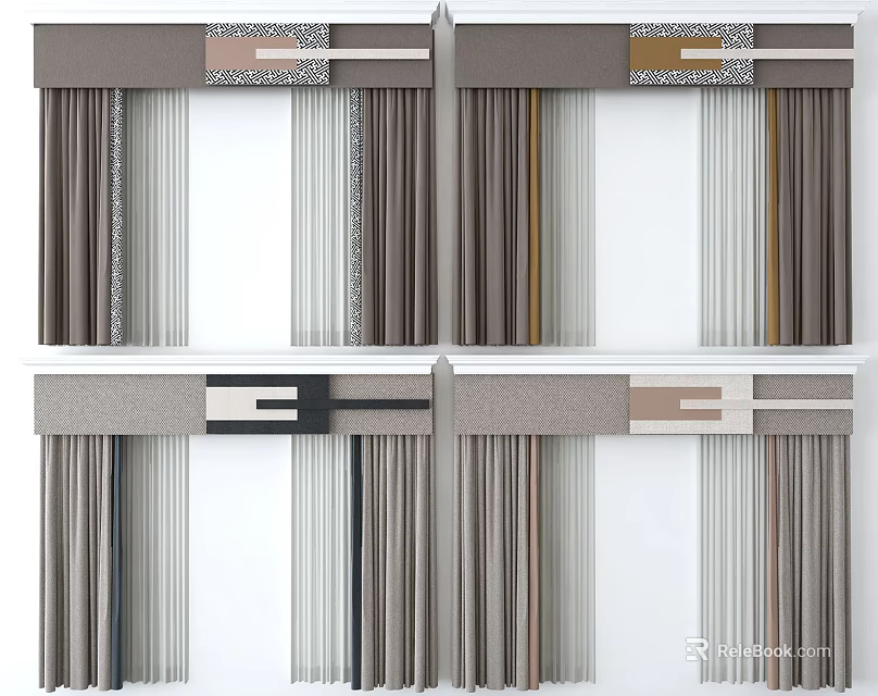 Modern Stylish Curtain Designs With Striped Patterns Neutral Tones And Valances 3d model 