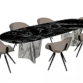 Elegant Modern Dining Table Set With Marble Top And Six Beige Chairs