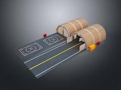Dual Lane Arched Tunnel Entrances With Road Markings And Red Traffic Cones 3d model