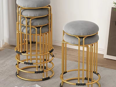 Modern Stackable Stools With Golden Metal Frame And Gray Cushions For Home Decor 3d model