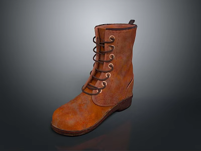 Stylish Brown Leather Mid Calf Boots With Lace Up Design For Daily Use 3d model
