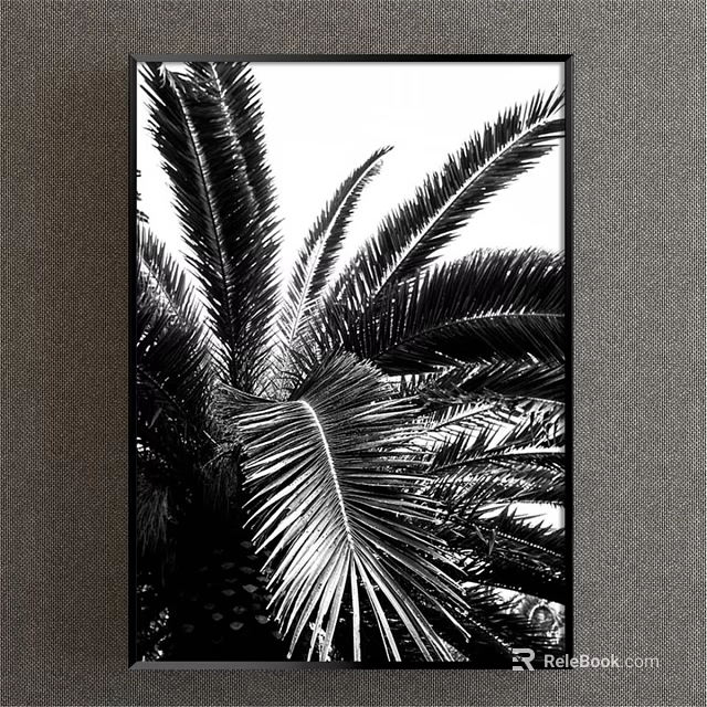 Black and White Palm Leaf Plant Painting For Modern Interior Wall Decor 3d model 