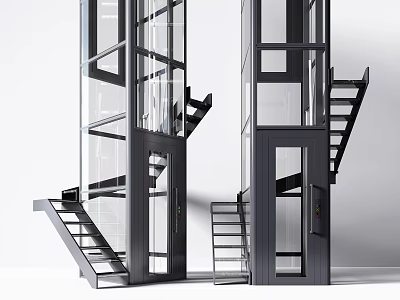 Modern Glass Elevator Structure With Adjacent Stairs And Transparent Walls 3d model