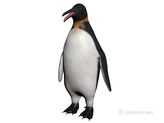 Black And White Reptile Standing Upright With Open Mouth And Webbed Feet 3d model 