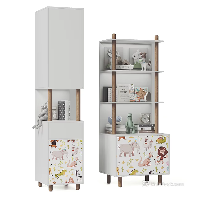 White Decorative Cabinet With Animal Patterns And Shelves For Dolls Books Decorations 3d model 