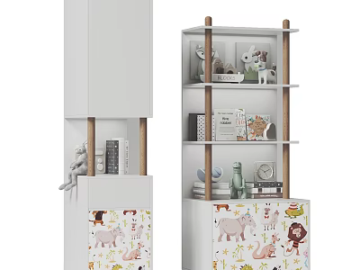 White Decorative Cabinet With Animal Patterns And Shelves For Dolls Books Decorations 3d model