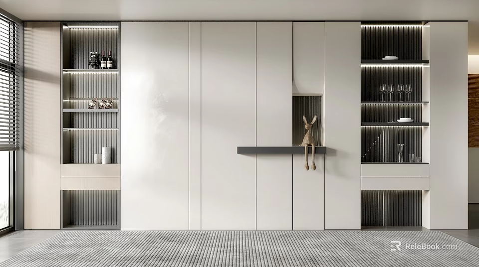 Modern Wine Cabinet Design With Glass Shelves LED Lighting And Storage Space 3d model 