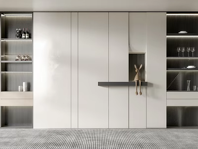 Modern Wine Cabinet Design With Glass Shelves LED Lighting And Storage Space 3d model