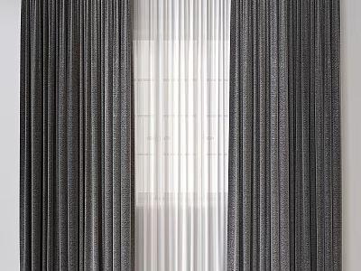 Elegant Textured Dark Curtains With White Sheer Panels For Home Window Decoration 3d model