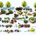 Garden Landscape Design With Trees Benches Green Plants Geometric Shapes And Leisure Areas