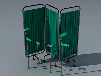 Portable Green Medical Screen and Adjustable Walkers for Hospital Use 3d model