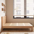 Wooden Double Bed Frame with Nightstand Lamp Storage Drawers and Wall Shelves