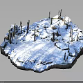 Snow Covered Terrain With Scattered Dead Tree Trunks And Frozen Landscape Features