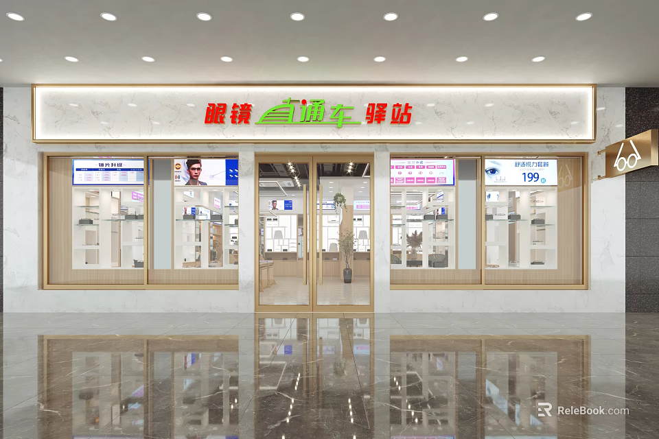 Eyewear Specialty Store With Glass Window Showcases Bright Lighting And Interior Eyeglasses Displays 3d model 