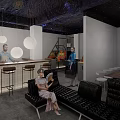 Hotel Guest Room Modern Lounge Area With Bar Counter Black Leather Sofas And Starry Ceiling