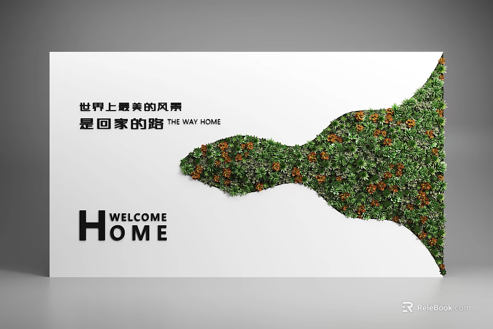 Green Wall Decor With Welcome Home Sign And Beautiful Pathway Scenery 3d model 