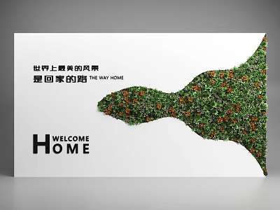 Green Wall Decor With Welcome Home Sign And Beautiful Pathway Scenery 3d model