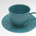 Teal Ceramic Teacup And Saucer With Intricate Cracked Pattern Design 3d model