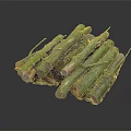 Stacked Green Wood Logs With Natural Bark And Rustic Look In Dark Background