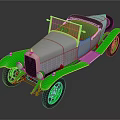Vintage Silver And Green Convertible Car With Open Top Green Wheels And Classic Design