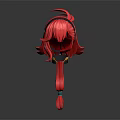 Detailed 3D Model Of Character Head With Red Long Hair And Headband