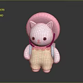 Cute White Cat Character Wearing Pink Hat And Blue Backpack With Overalls