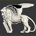White Winged Lion Statue With Book Under Paw On Reflective Surface 3d model